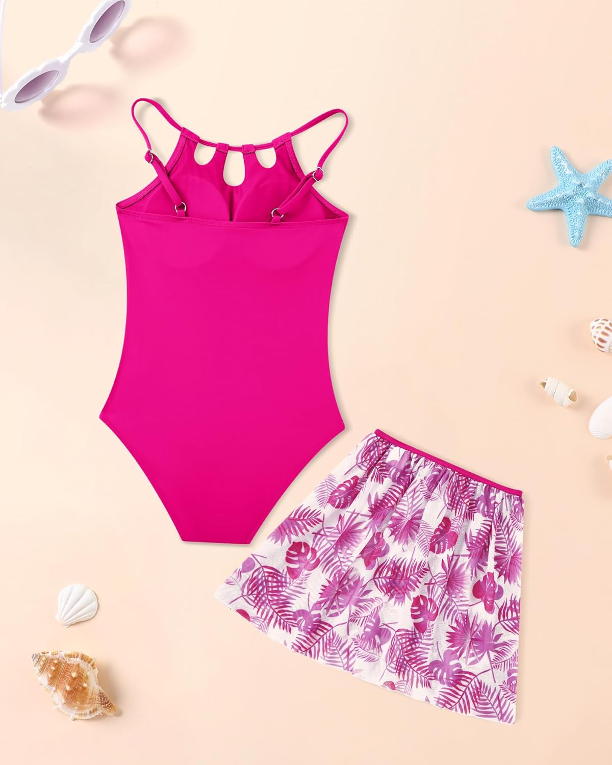 Redair Girls Swimsuit One Piece Swimwear with Tropical Printed Cover Up Skirt Girls Bathing Suits Set 7-16 Years - Image 7