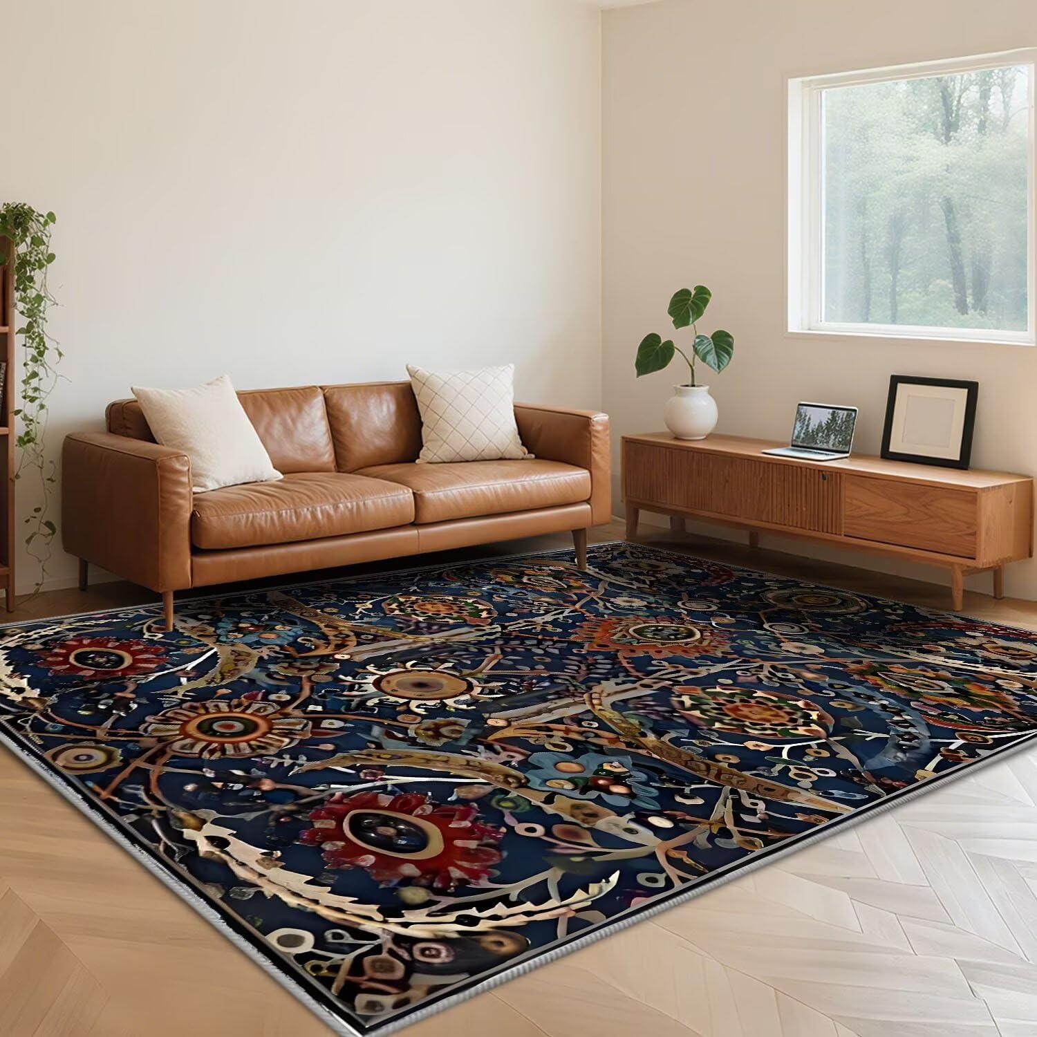 Tapis doux lavable en machine bleu 100x200 cm grand tapis salon chambre