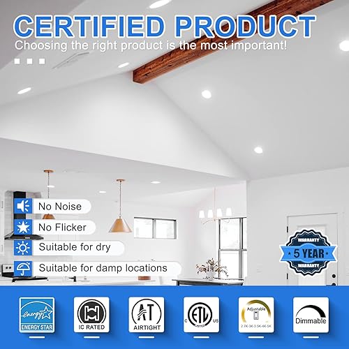 Miniatura 2 de Luz LED empotrada de 4 pulgadas (paquete de 40) - 2700 K3000 K3500 K4000 K5000 K con caja de conexiones, luz descendente delgada y regulable -