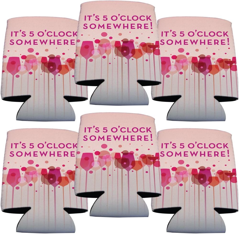 VictoryStore Can and Beverage Coolers - Fun Wine Theme, It's 5 O'Clock Somewhere!, Set of 6