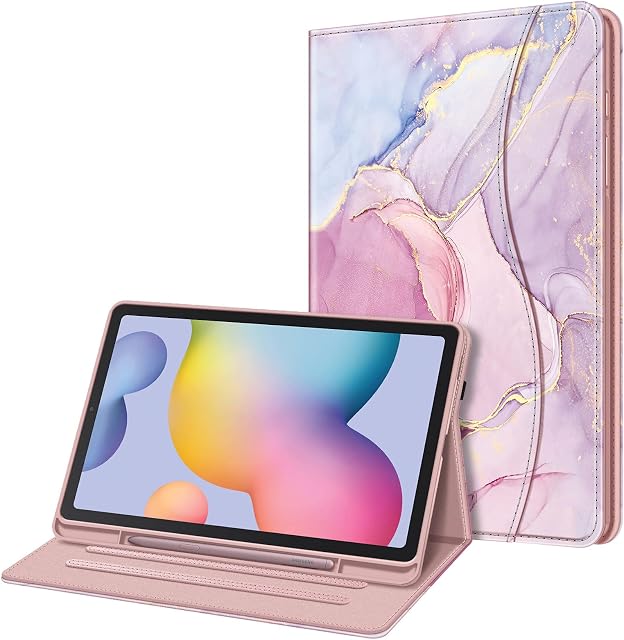 FINTIE Case for Samsung Galaxy Tab S6 Lite 10.4 Inch 2022/2020 (Model SM-P610/P613/P615/P619) with S Pen Holder, Multi-Angle Viewing Folio Stand Cover with Pocket, Auto Wake/Sleep, Glittering Marble