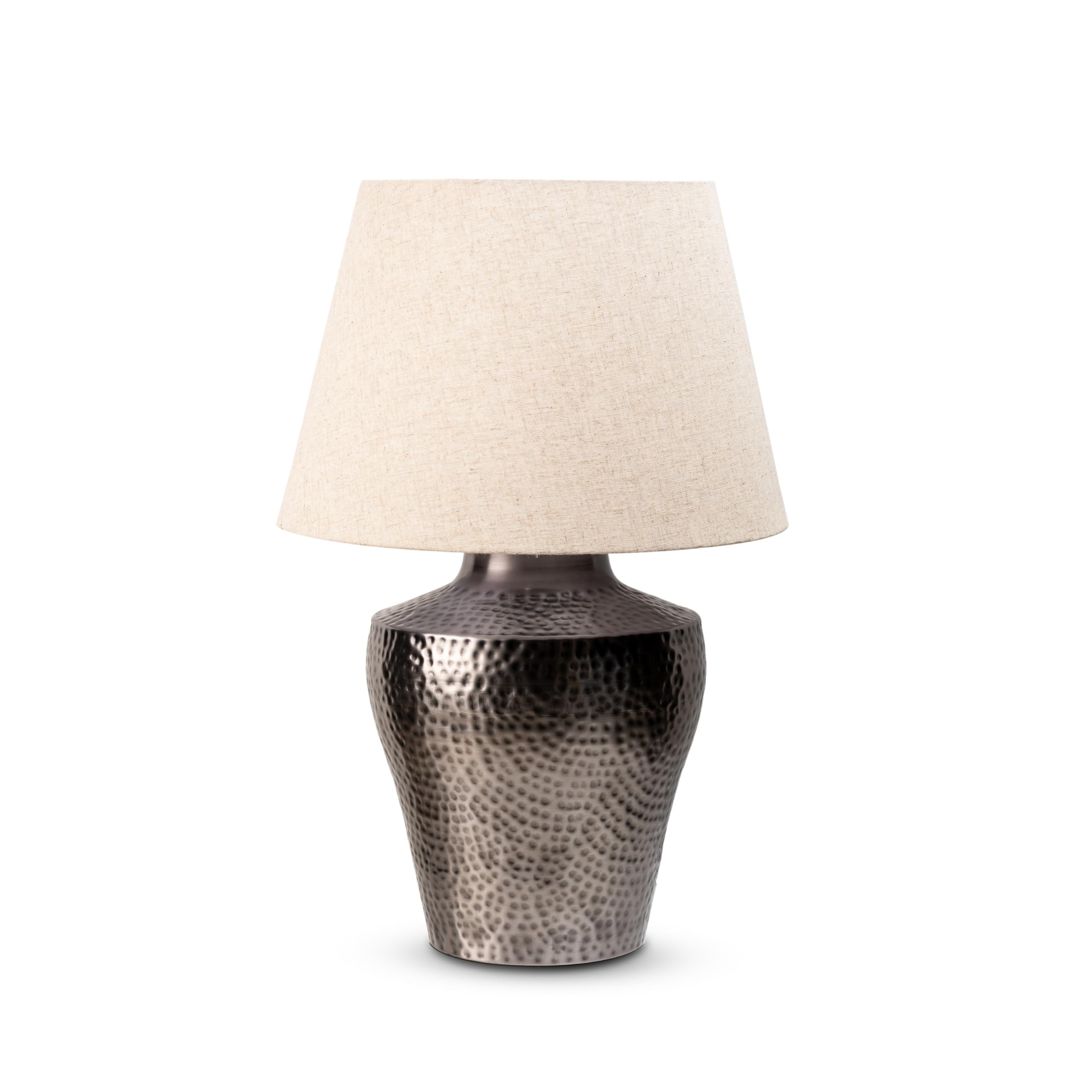 Elm home and garden Living Room Bedroom Bedside Table Lamp Large Grey Silver Round Metal Fabric Shade Office, Nightstand, Entryway Lighting Decor Round 64cm High x 40cm Wide x 40cm Deep
