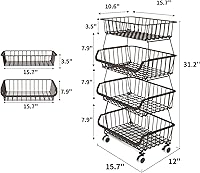 Vista 6 de Miyawell Fruit Vegetable Storage Basket for Kitchen - 4 Tier Stackable Metal Wire Baskets Cart with Rolling Wheels Utility Fruits Rack Produce Snack