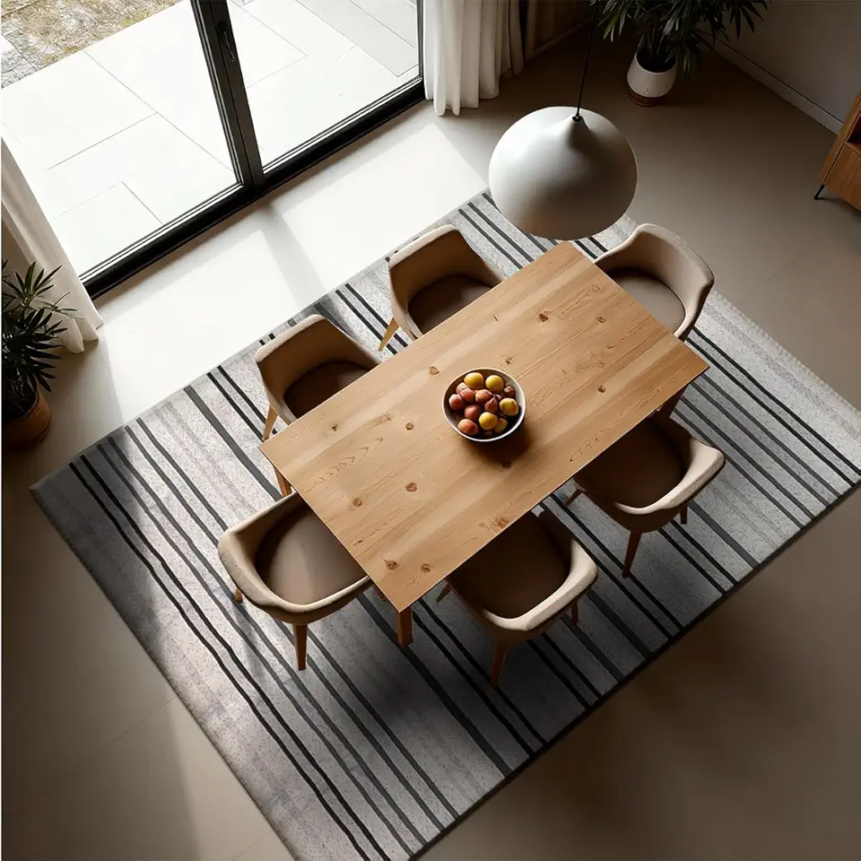 1 Tapete Sala de Jantar Mesa Grande 200X250 Js Do Li Vr (M60 Areia Cinza - Listrado Geométrico Moderno)