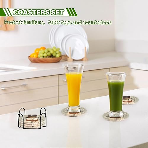 Miniatura 7 de 6 posavasos absorbentes de muñeco de nieve para protección de mesa, hechos a mano, redondos, tejidos con soporte y resistentes al calor, resistentes