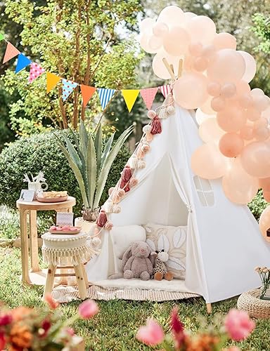 Vista 14 de Sumbababy Tienda de campaña tipi para niños, casa de juegos de lona natural con flecos, tela lavable, tienda de campaña Tipi, incluye bolsa