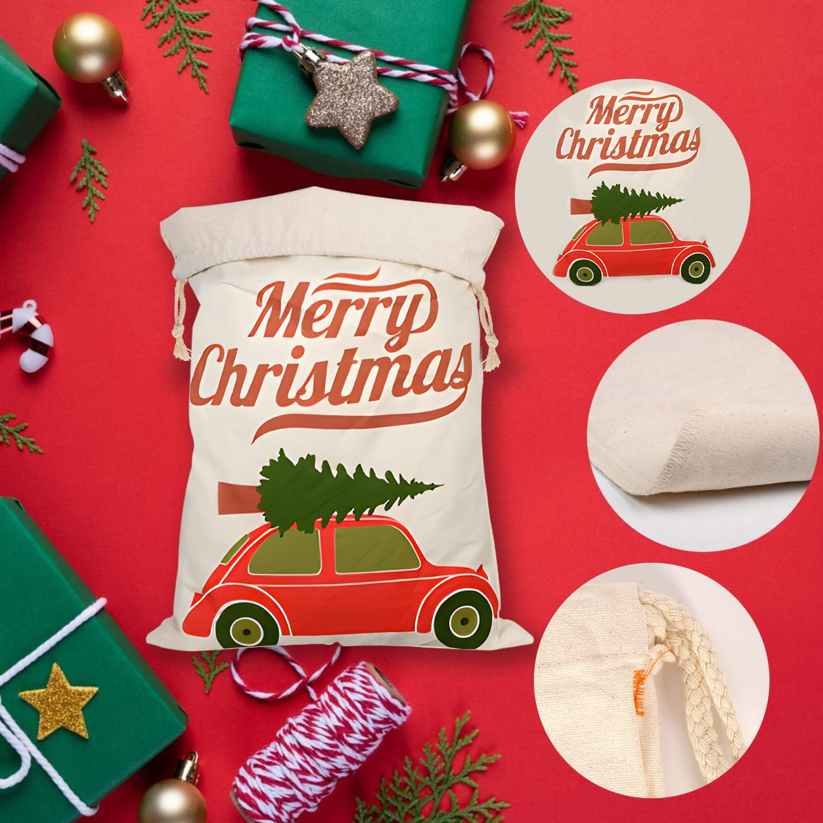 LDIWEE Paquete de 6 bolsas de lona de Navidad, bolsas de regalo reutilizables grandes con cordones, bolsas de regalo personalizadas para Navidad, Acción de Gracias, Año Nuevo, suministros de fiesta