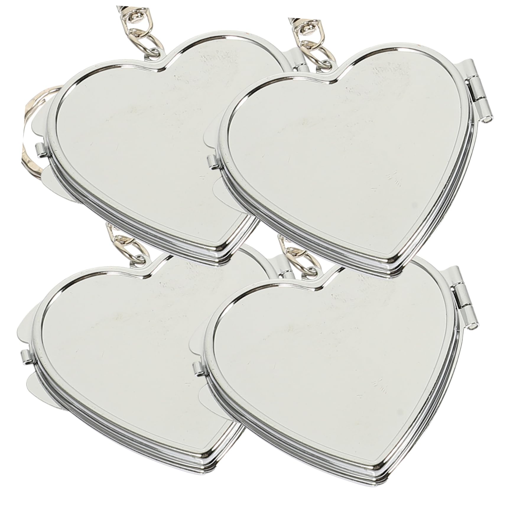 NIYANGLE 4 Pcs Heart Shape Folding Double Sided Compact Mirror Keychain Set, Portable Mini Metal Cosmetic Mirror Keyring Pendant for Travel and Daily Use