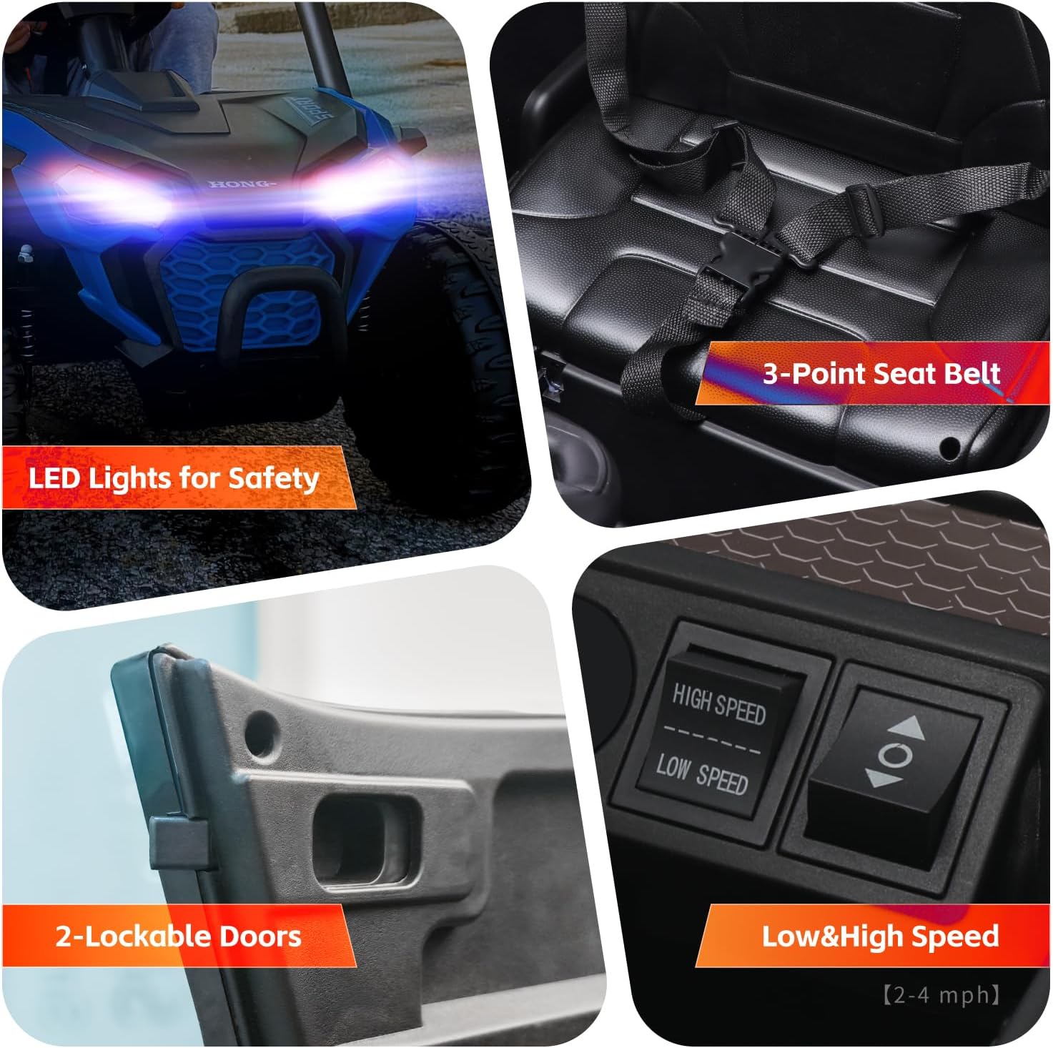 12V Toddlers Car, Kids UTV, Ride on UTV, Electric Car for Kids with 25W Dual Motors/Parent Remotes/Safety Belts/3 Speeds/Double Open Doors/Horn/Music/Bluetooth/LED Aged 3-8 Years-Blue