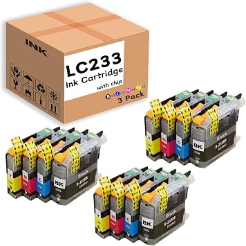 LC233 Ink Cartridge, with Chip,Compatible for Brother MFC-J5720 MFC-J4120 MFC-J4620 MFC-J5320 DCP-J562DW MFC-J480DW MFC-J680DW MFC-J880DW Printer 4 Color*3
