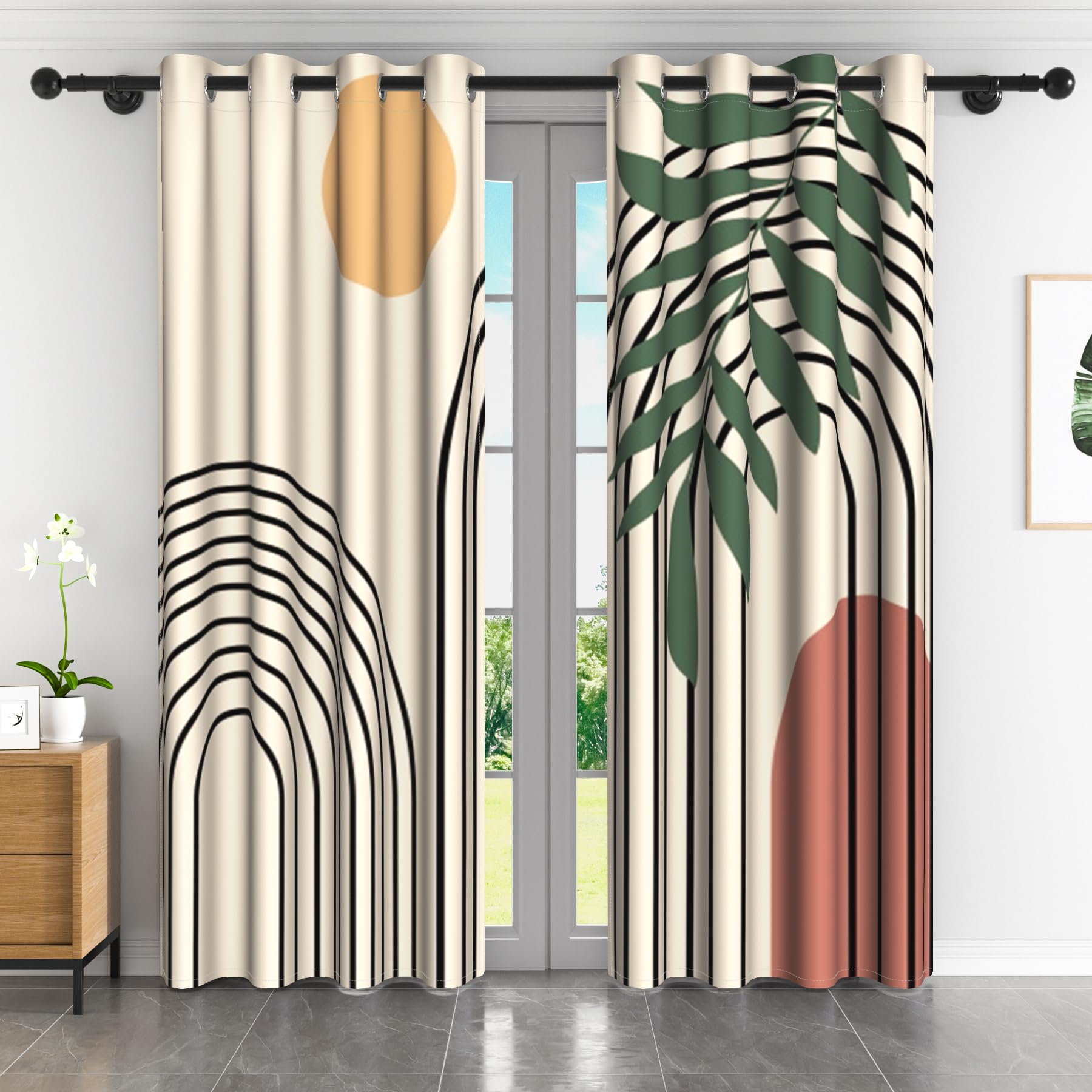 ChloropLastid Mid Century Boho Curtains 84 Inch Long Modern Abstract Blackout Curtains for Living Room Bohemian Room Darkening Drapes Thermal