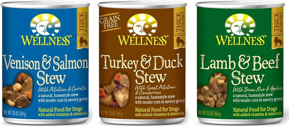 Wellness Stew Wet Canned Dog Food Variety Pack - 3 Flavors (12 Pack)