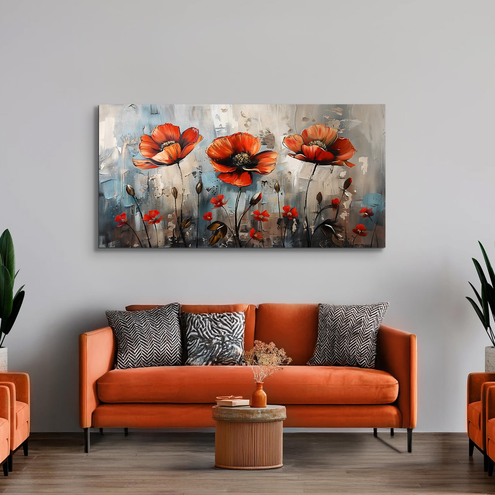 MHARTK66 Tableau Decoration Murale Salon Moderne, 50x100 cm Grand Impression sur Toile, Cadre Decoration Murale Fleurs Rouges en Fleurs, Décoration de Chambre Bureau Salle De Bain Maison Décorations