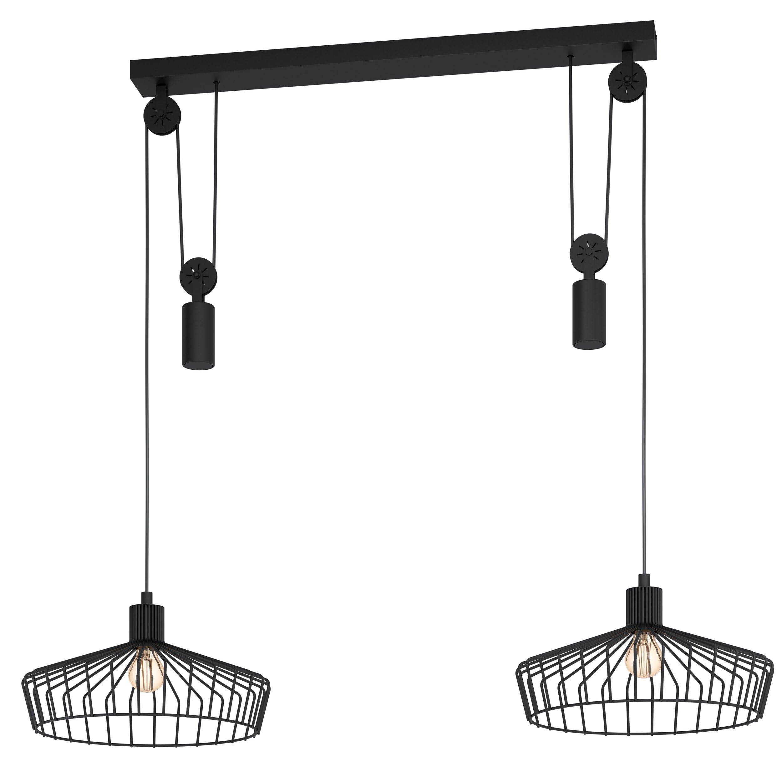 Eglo Winkworth Hanging Light, Cage Lampshade, 2-Bulb