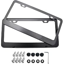 Carbon Fiber License Plate Frame, TUINCYN Black Metal Aluminum Auto Car Tag Holder Cover, Slim Design for Women & Men with Stainless Steel Screws and Caps -2 Pack for Front & Rear 2 Holes Wide Edge