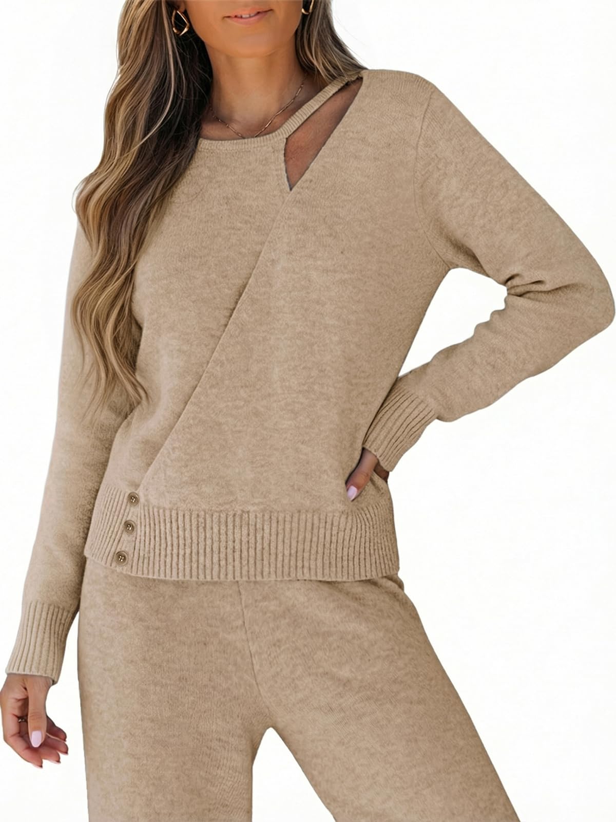 CUPSHE Womens Asymmetrical Cut Out Sweaters Fall Wrap Crewneck Sweater Long Sleeve Pullover Ribbed Knit Tops