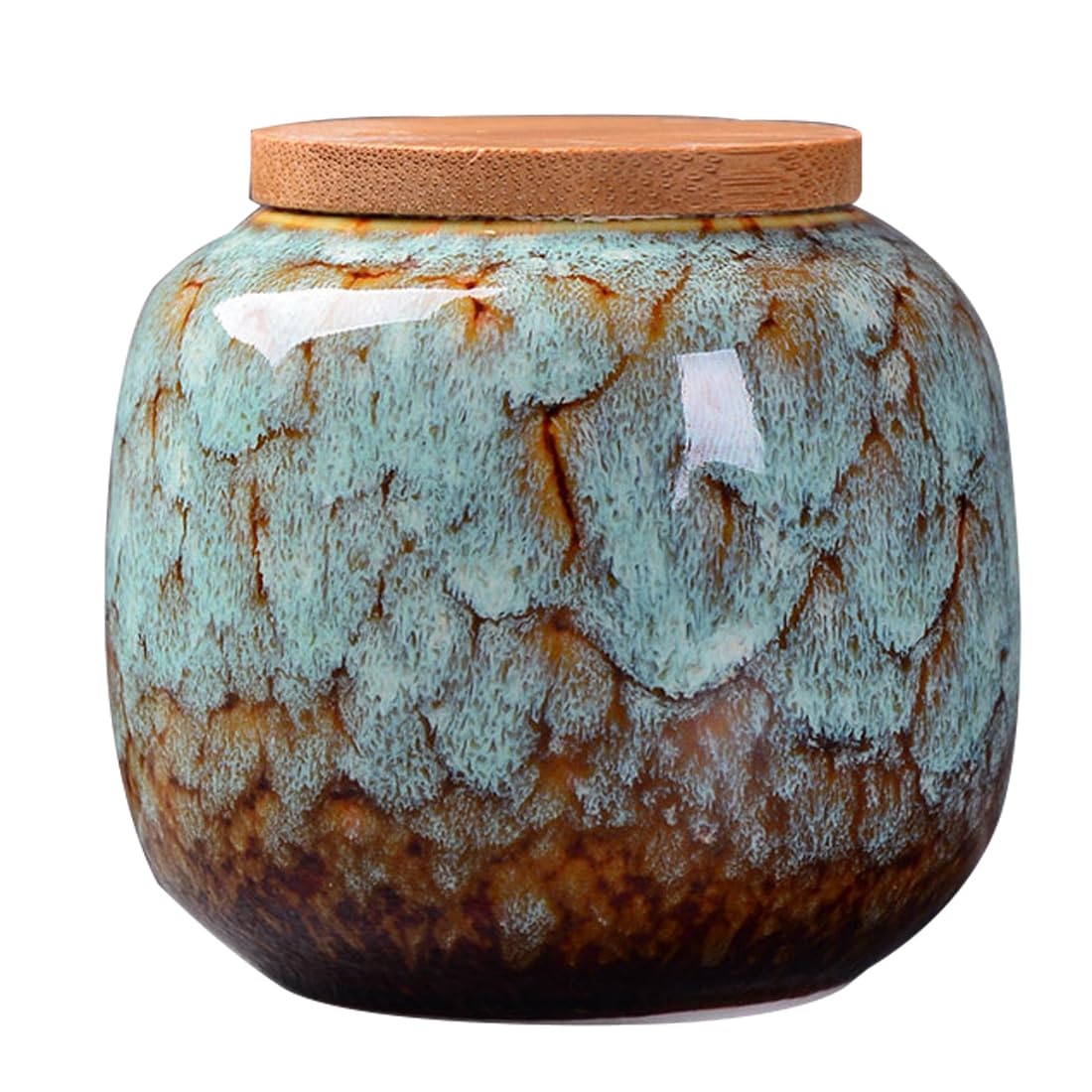Manyysi Light Blue Ceramic Canisters Ceramics Storage Jar Airtight With Natural Bamboo Lid,Loose Leaf Tea Jar,Kitchen Storage Canister For Spices And Sweets (Light Blue)