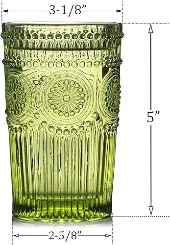 Miniatura 2 de Kingrol Paquete de 6 vasos vintage de 12 onzas, vasos de agua románticos en relieve, juego de vasos de vidrio para jugo, bebidas, cerveza, cóctel