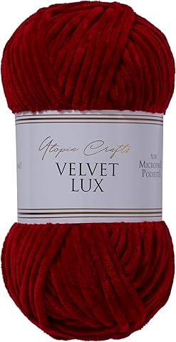 Utopia Crafts Velvet Lux Chenille Super Soft Chunky Yarn for Knitting and Crochet, 100g - 110m (Dark Scarlet)