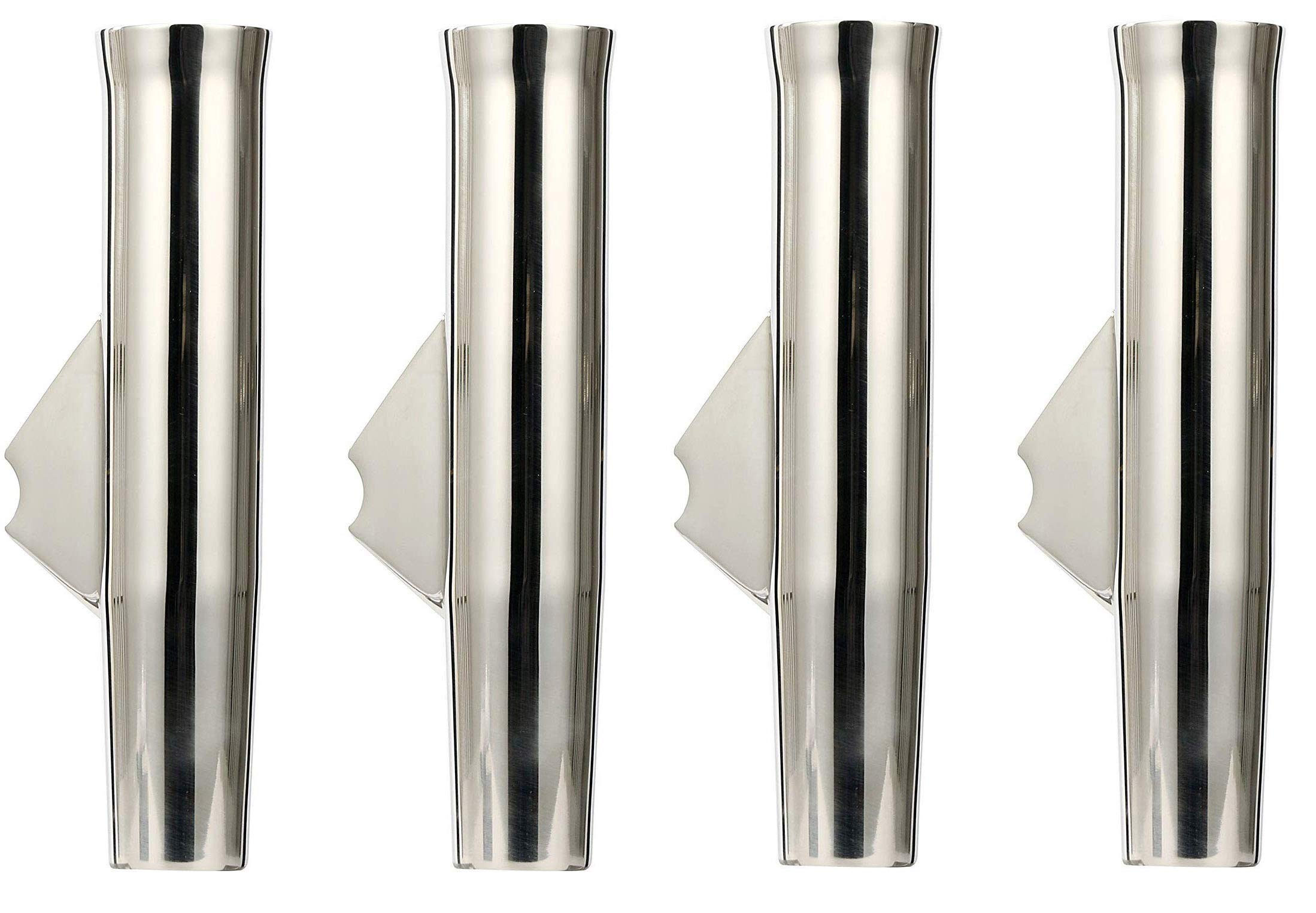 Amarine Made 4-Pack Stainless Fishing Rod Holder Angeled and Flared with Liner - 1/3" Coped Blade, 1-3/4" Inner Diameter White Liner