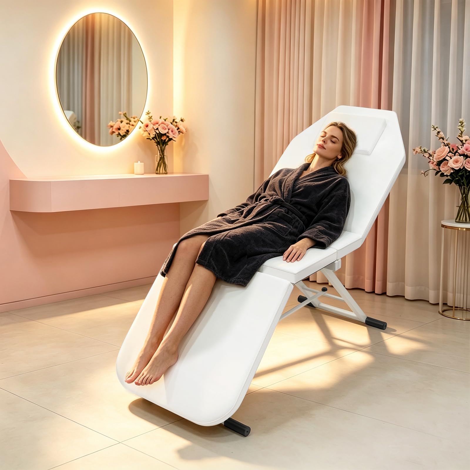 Massageliege Klappbar,Mobile Massageliege mit Verstellbarer Rückenlehne | Professionelle Massageliege mit Kopfloch, PU Polsterung, Faltbare Kosmetikliege für Massage,Tattoo & Wellness