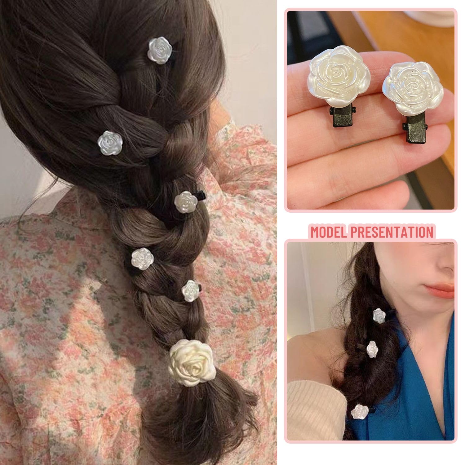 1 horquilla de camelia, 5 horquillas pequeñas, horquillas hechas a mano para niñas, tiara blanca, flores para el pelo