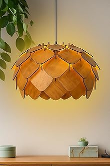 Homesake ® Modern Wooden Pinecone Pendant Ceiling Light | Handcrafted Decorative Black Metal Canopy Hanging Lamp for Living Room, Dining Room, Bedroom & Café | E27 Bulb Included | Home Décor