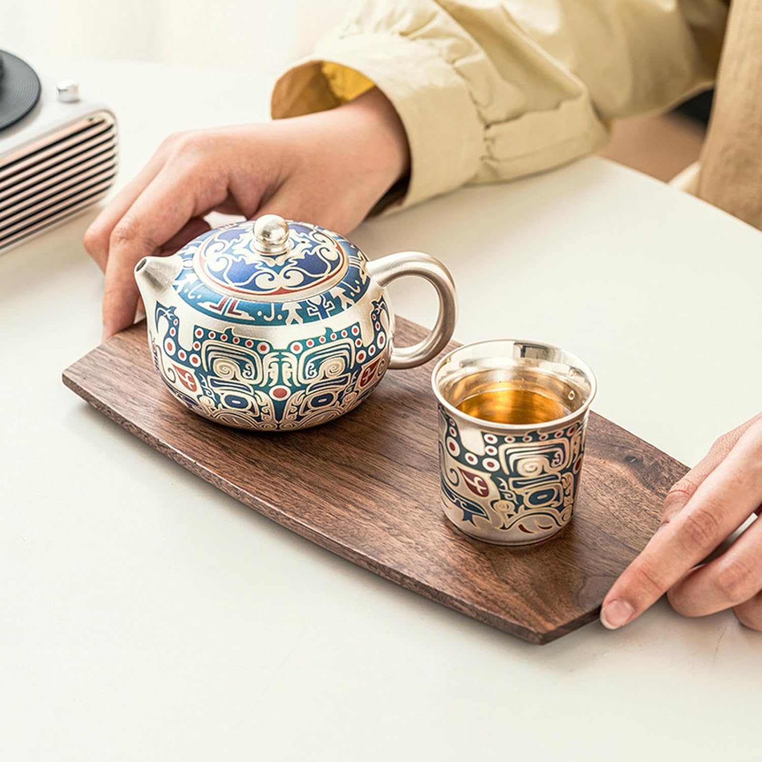 200Ml/7oz Taotie Pattern Silver Xi Shi Pot, Luxury Home Kung Fu Tea Set - Master Cup [Simplified]