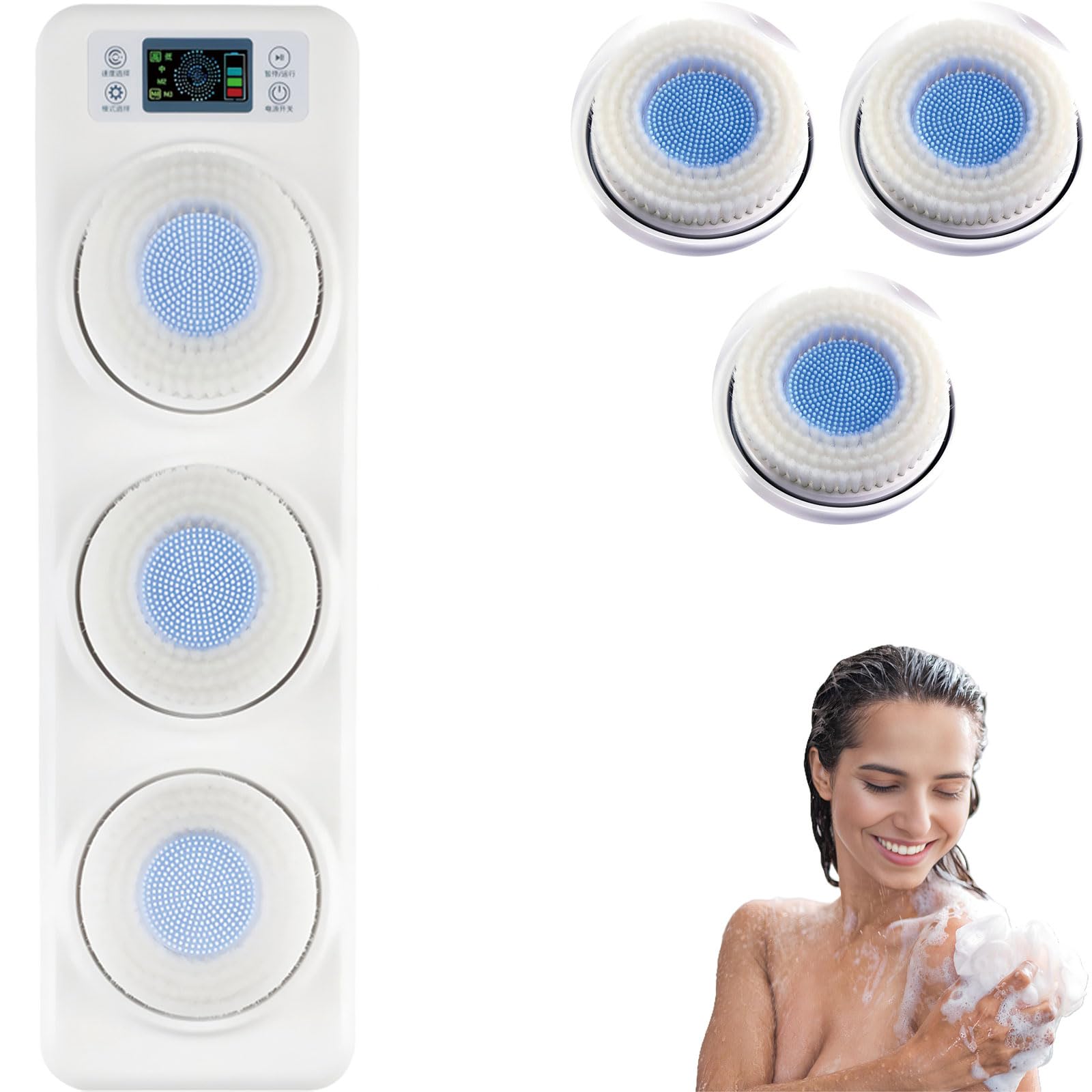 Spazzola elettrica ricaricabile da parete per doccia, scrubber elettrico per schiena per doccia Rotazione automatica a 360°, marcia alta/bassa, scrubber per il corpo con massaggio esfoliante