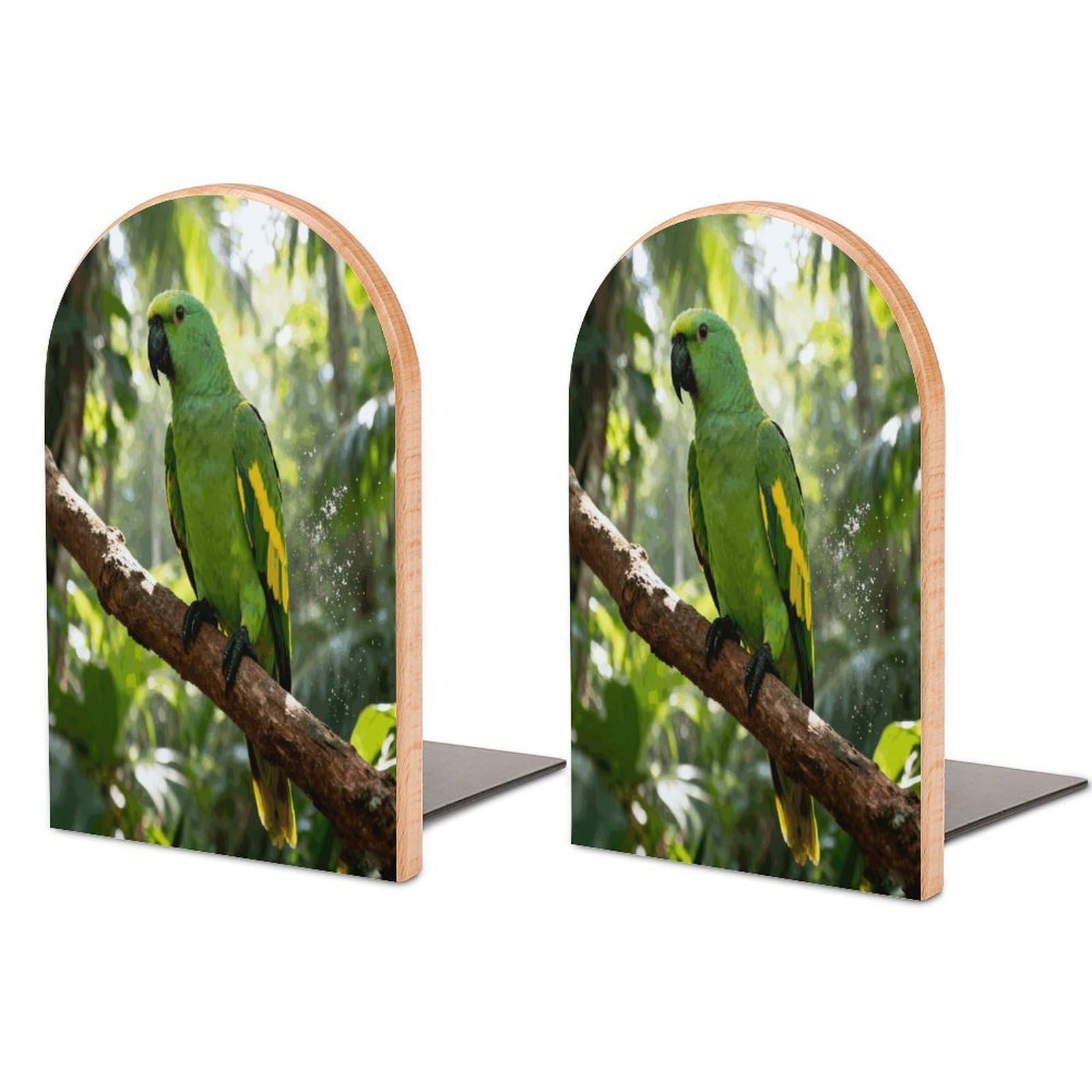Rainforest Green Parrot Book Ends Wood Non-Skid Bookend for Shelves Heavy Duty Bookends with Metal Base Decorative Books Stopper Desk Organizers Book Dividers for Office Home 1 Pair