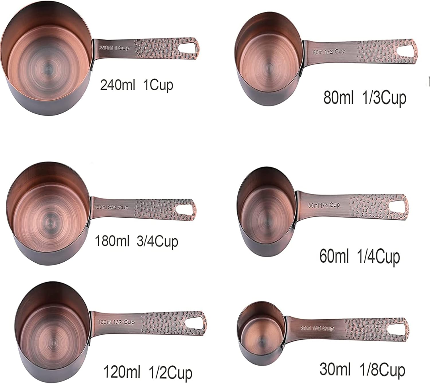 Measuring Cups and Spoons Set, Copper Measuring Cups and Spoons Set, 6 Copper Plated Measure Cups and 7 Metal Measure spoons and 1 Leveler for Kitchen & Baking