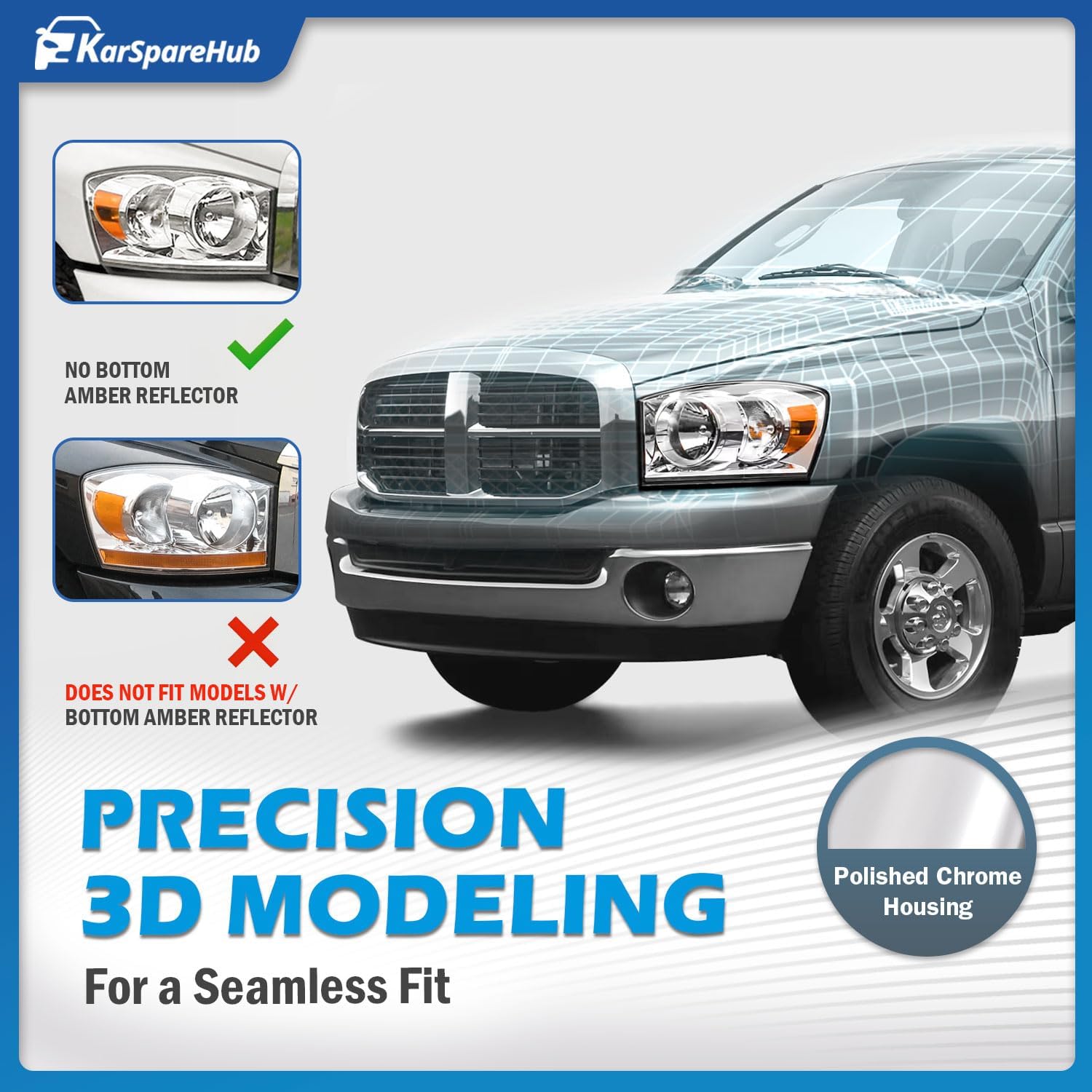 Headlights W/Bulbs for 2006-2008 Dodge Ram 1500/2500/3500, 2009 Dodge Ram 2500/3500 Old Body Style Only, Driver & Passenger Side