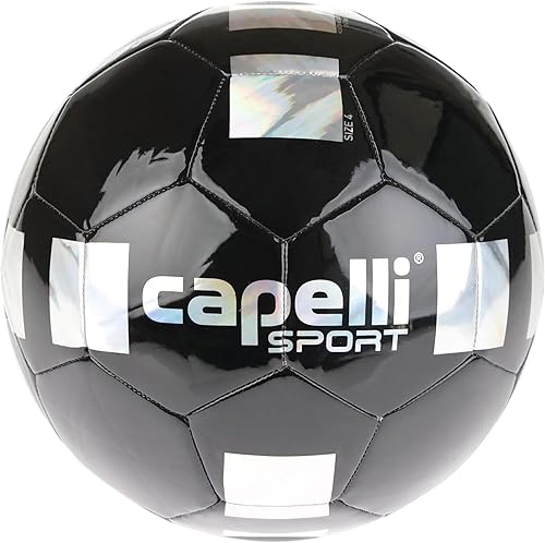 Capelli Sport Balón de fútbol tamaño 5, diseño holográfico para jugadores jóvenes y adultos, entrenamiento al aire libre e interior, negroplateado