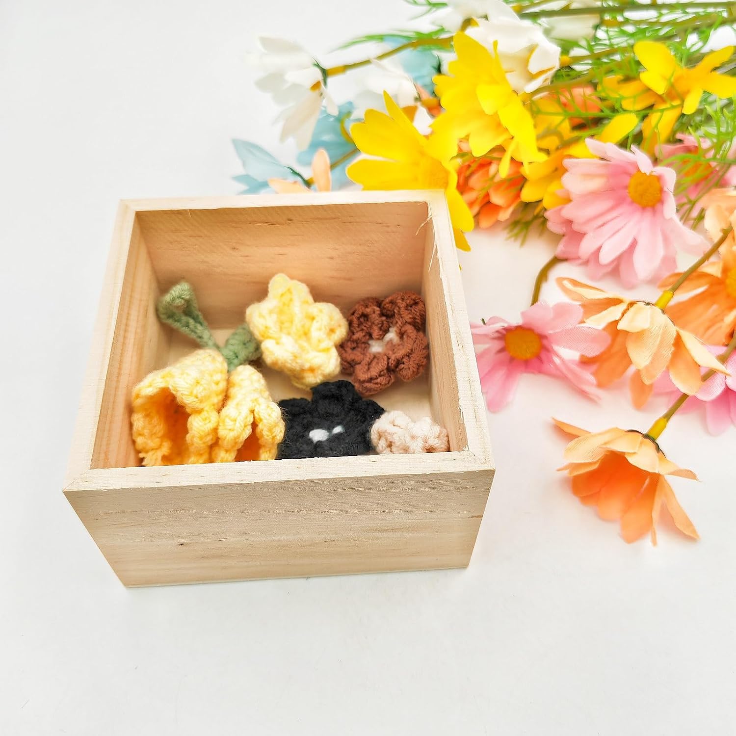 Anktily 4 Pack Unfinished Wooden Craft Storage Organiser Boxes, 4 x 4 x 2.4 inch Small Square Wood Box, Rustic Natural Wood Container Box for Home Venue Decor image 4