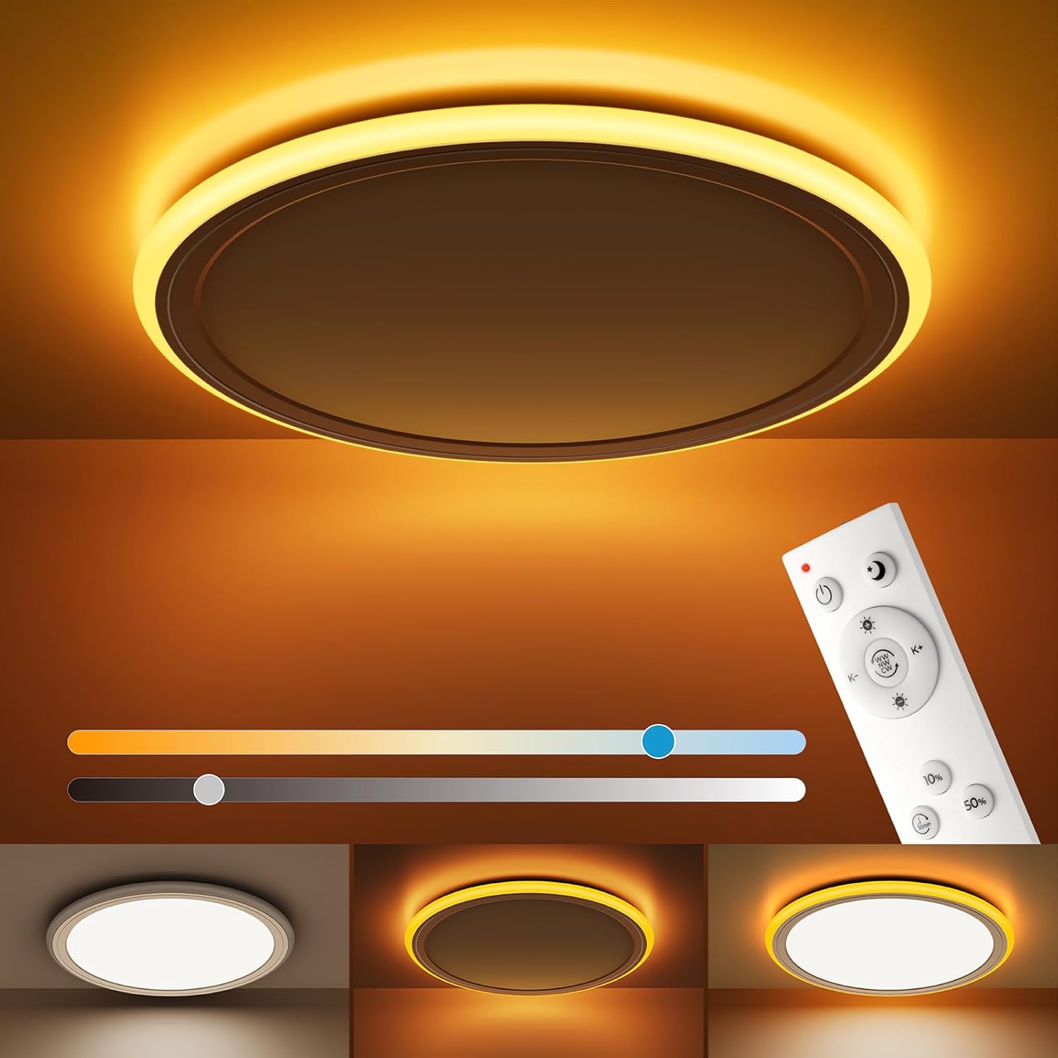 BLNAN 13in LED Flush Mount Ceiling Light Fixture with remote control and various light settings