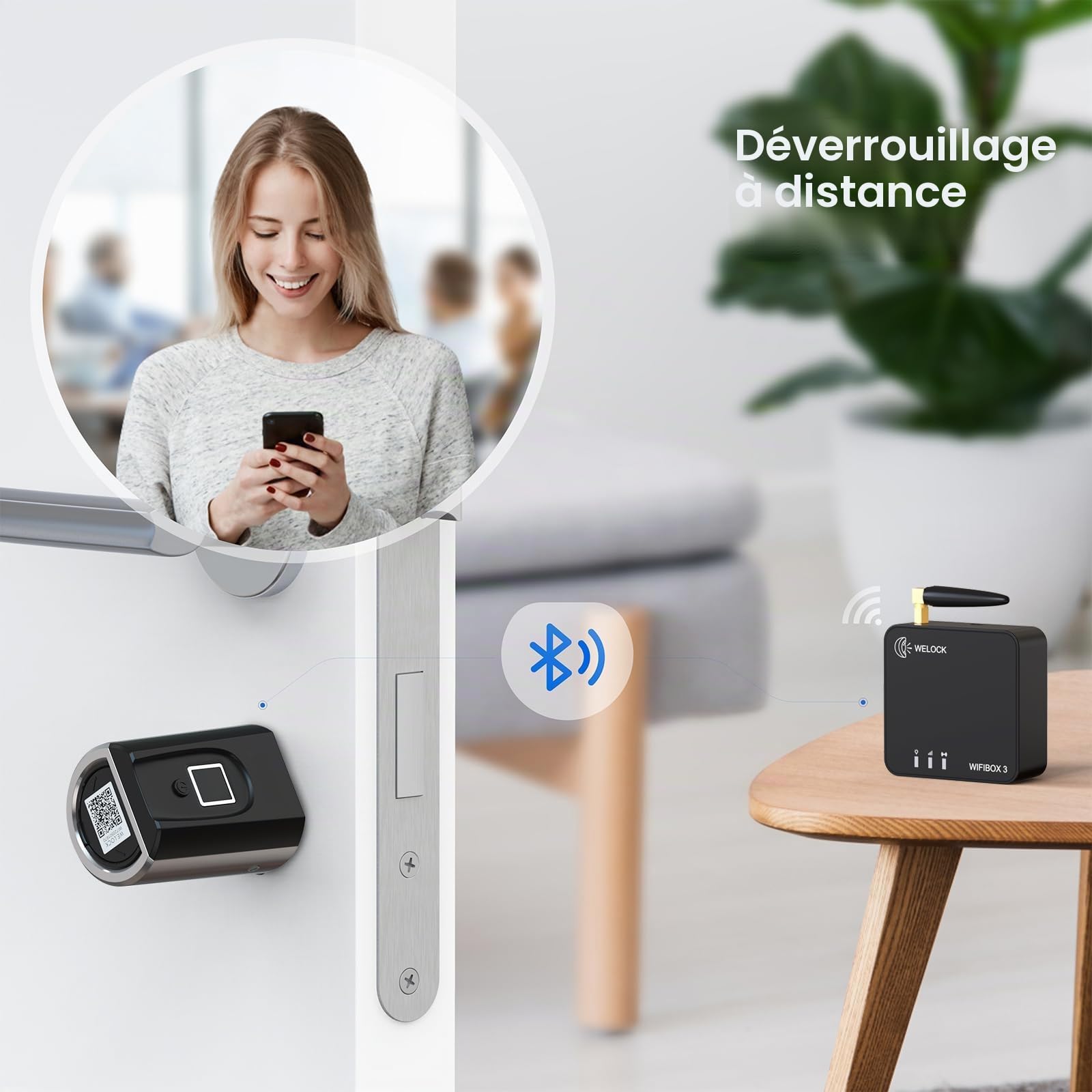 WELOCK SECBN51-WiFiBox3 Serrure Connectée,serrure biometrique | Carte RFID,WiFi,APP,serrure empreinte digitale,cylindre connecté porte entree accès sans clé,Smart Lock facile à Installer