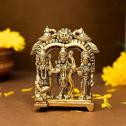 Ekhasa 100% Pure Brass Ram Darbar Murti (Size: 8.4 cm) | Ram Darbar Statue for Home Decor and Office Desk | Ram Sita Laxman Hanuman Idol for Puja Room | Shree Ram Parivar Murti for Gift