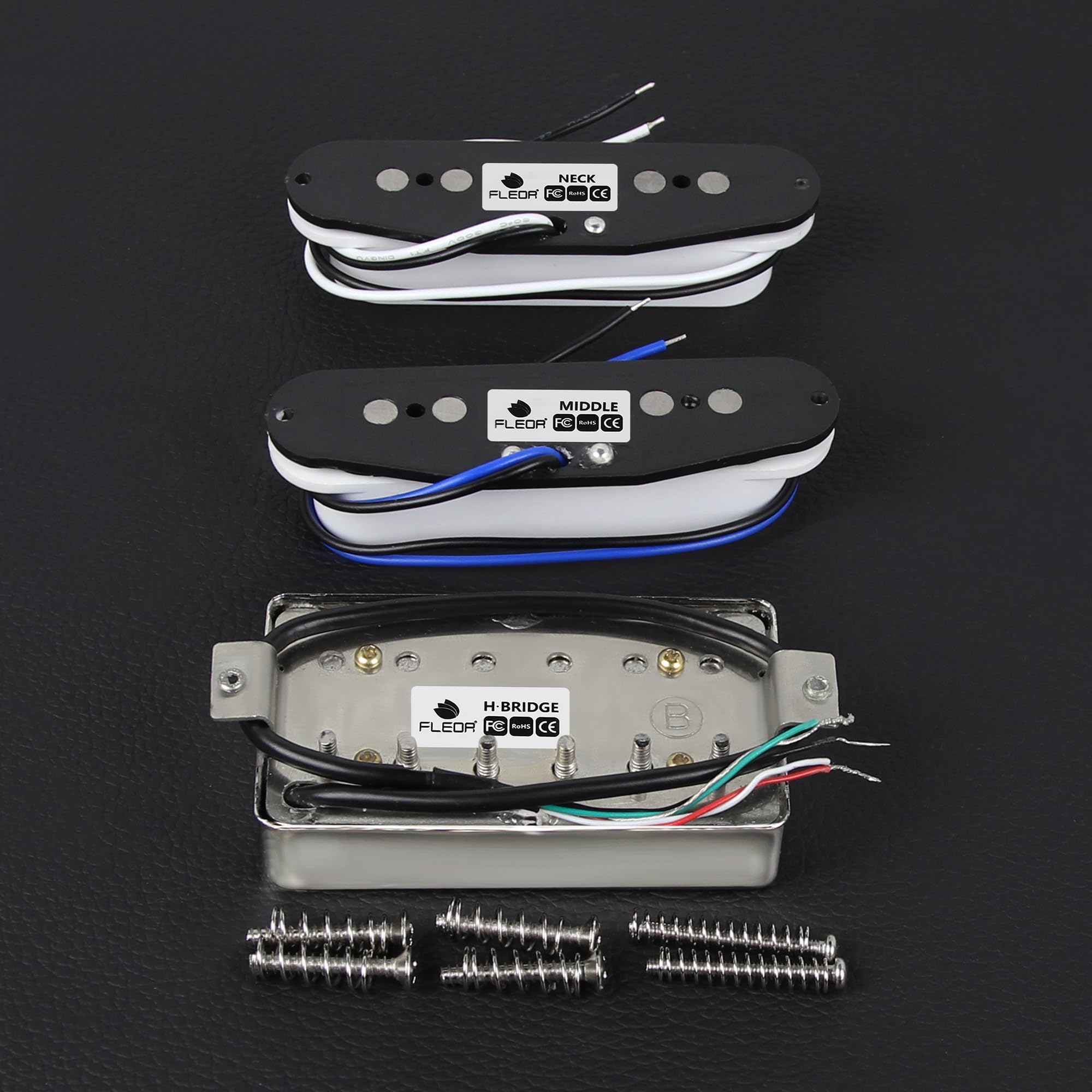 FLEOR Alnico 5 Flat Pole Single Coil Pickup und High Gain Humbucker Set Weiß HSS N+M+B Tonabnehmer für ST Style Gitarre