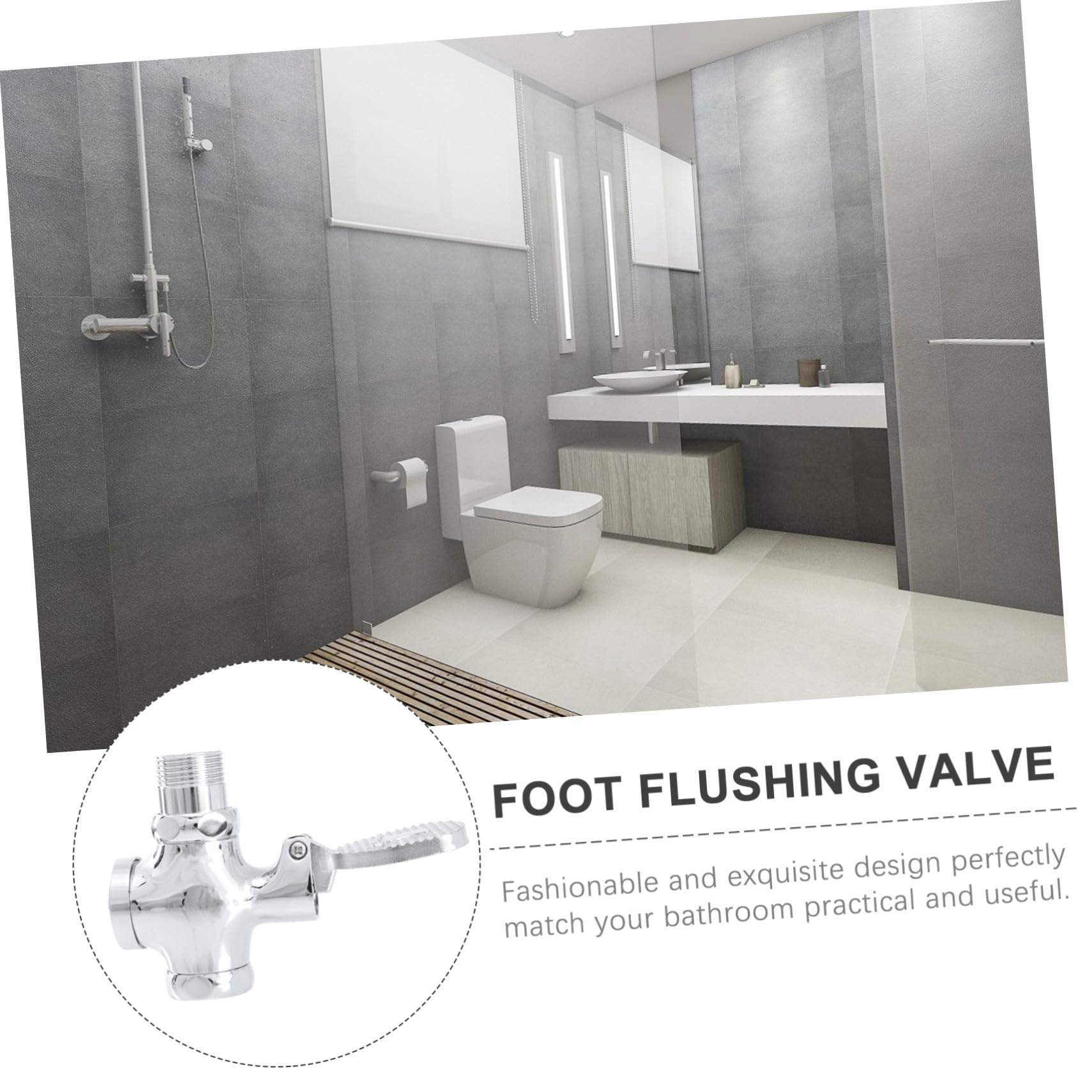 Fußpedal Spülwerkzeug aus Kupfer für Urinal, Badezimmerartikel Silber