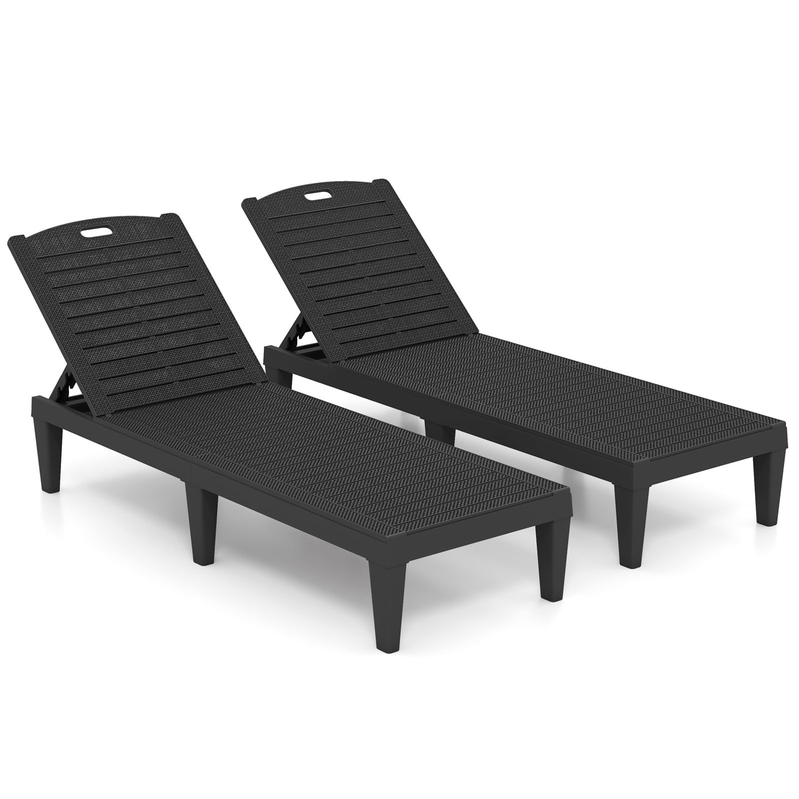 FANTASK Sonnenliege Kunststoff 2er Set, wetterfeste Gartenliege mit Verstellbarer Rückenlehne, Balkonliege, Terrassenliege, Liegestuhl bis 160 kg belastbar für Garten, Terrasse (Schwarz)