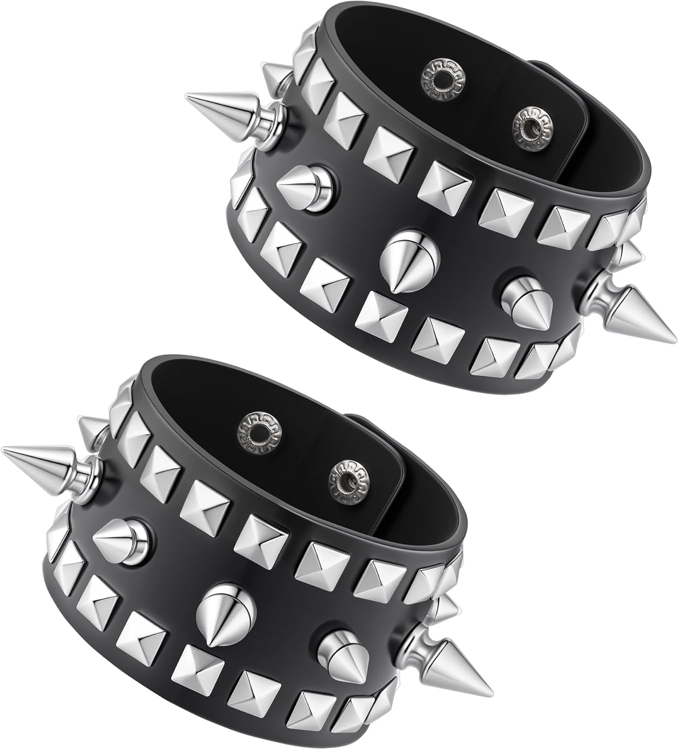 Manfnee PU Leather Braclet for Man Women Goth Punk Rock Leather Cuff Studded Wristband Black