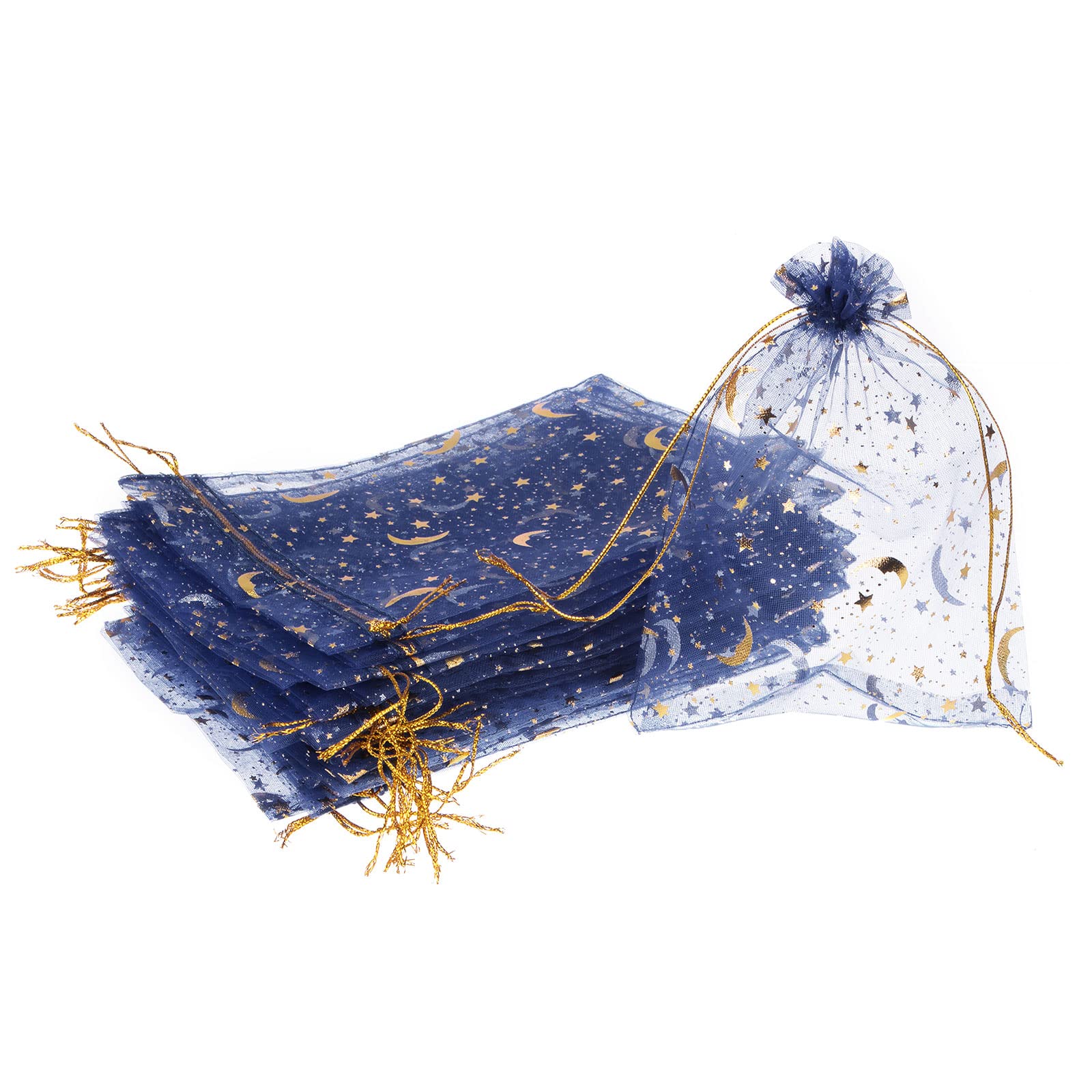 50-Pack Organza Bags for Gifts - Moon & Star Design