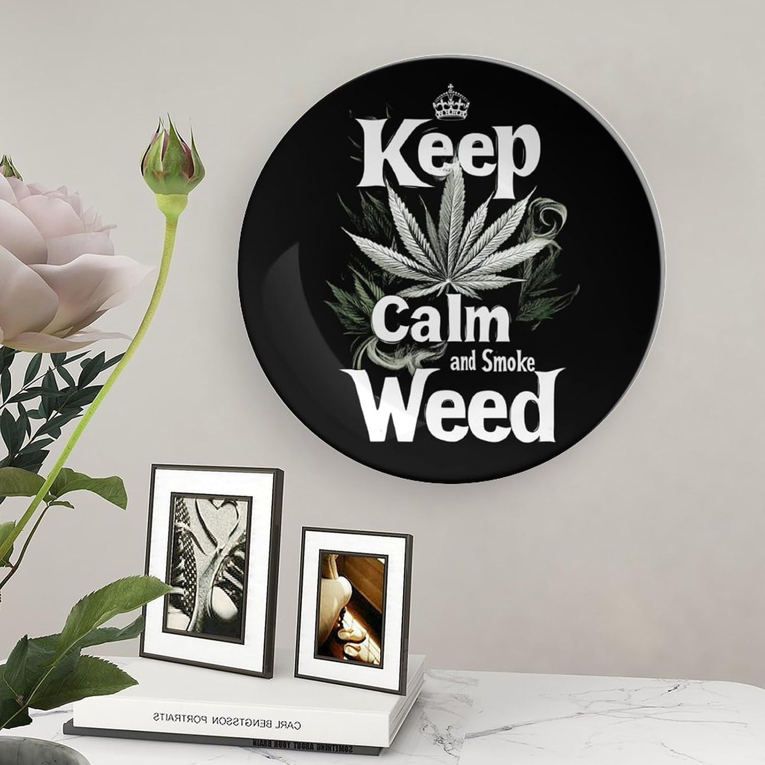 Keep Calm and Smoke Weeds Bone China Decorative Porcelain Plates Dinnerware Ornaments