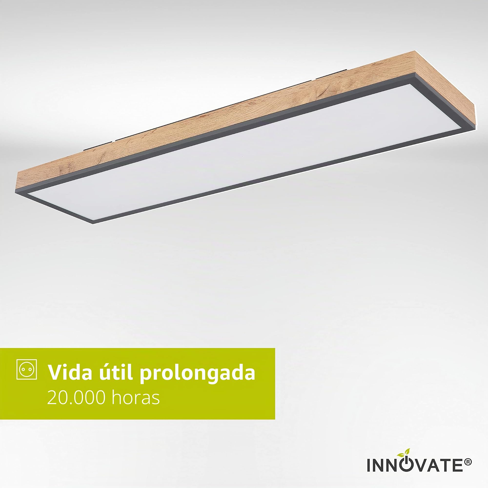 INNOVATE Lampara techo LED apariencia madera [80x20cm - 1500 Lumenes - 3000K blanco calido - 24W] Plafon LED techo Luz para cocina, baño, dormitorio, WC I Aplique baño Foco Plafón (80x20)