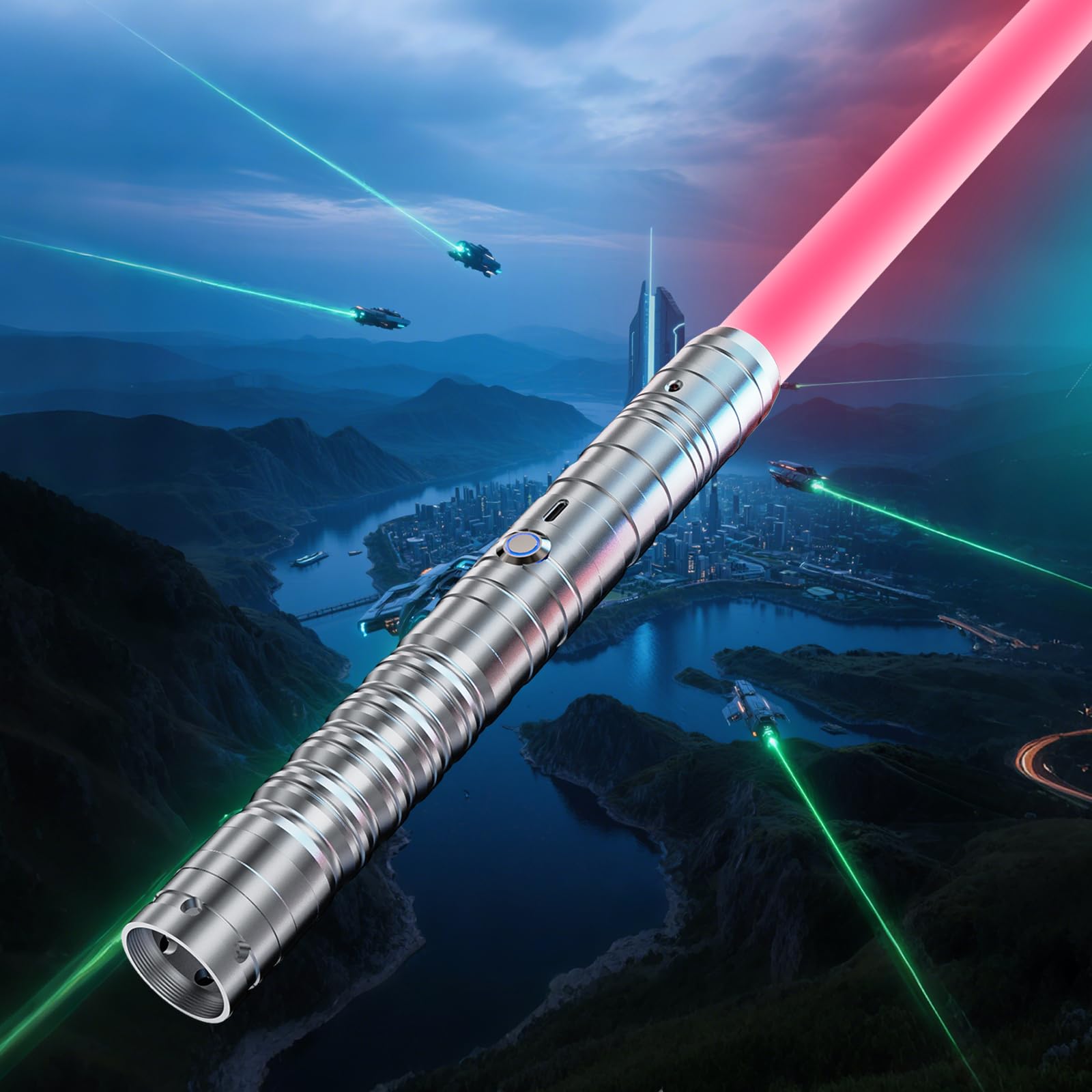 KYWLCO Lightsaber,RGB 15 Colors Metal Handle FX Light sabers,3 Sound Modes,Rechargeable Dueling Light saber for Children and Adults Cosplay Party (1 Pack Silver)