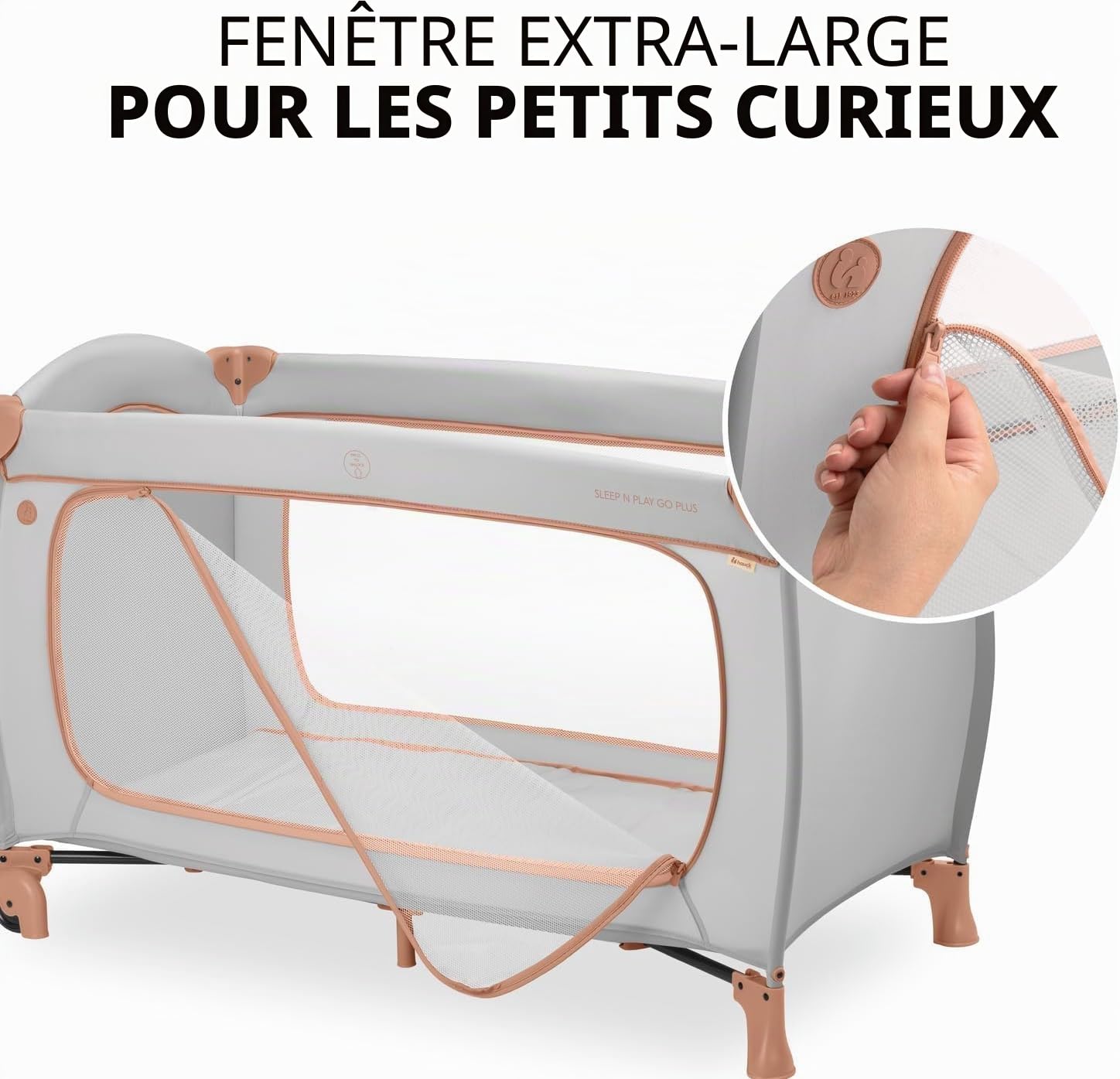 hauck Lit Parapluie avec Ouverture et Roues Sleep N Play Go Plus Dusty Cork | Pliage compact. sac de transport I De la naissance à 15 kg/3 ans, lit bébé et parc (sans matelas)
