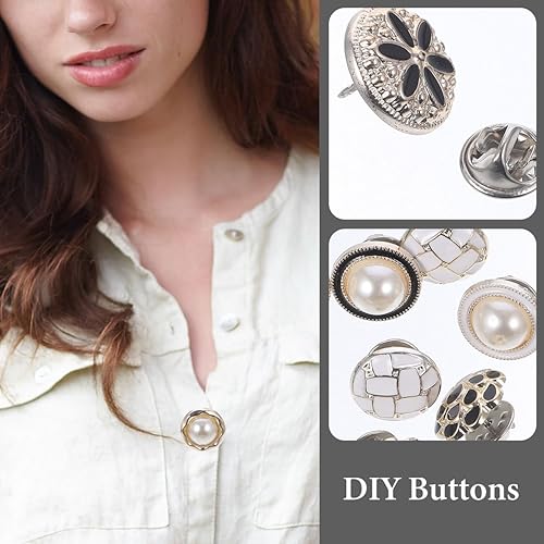 Miniatura 4 de EXCEART 20 botones decorativos para ropa, abrigo elegante y alfileres de bricolaje, diamantes de imitación multiusos y diseño de perlas de