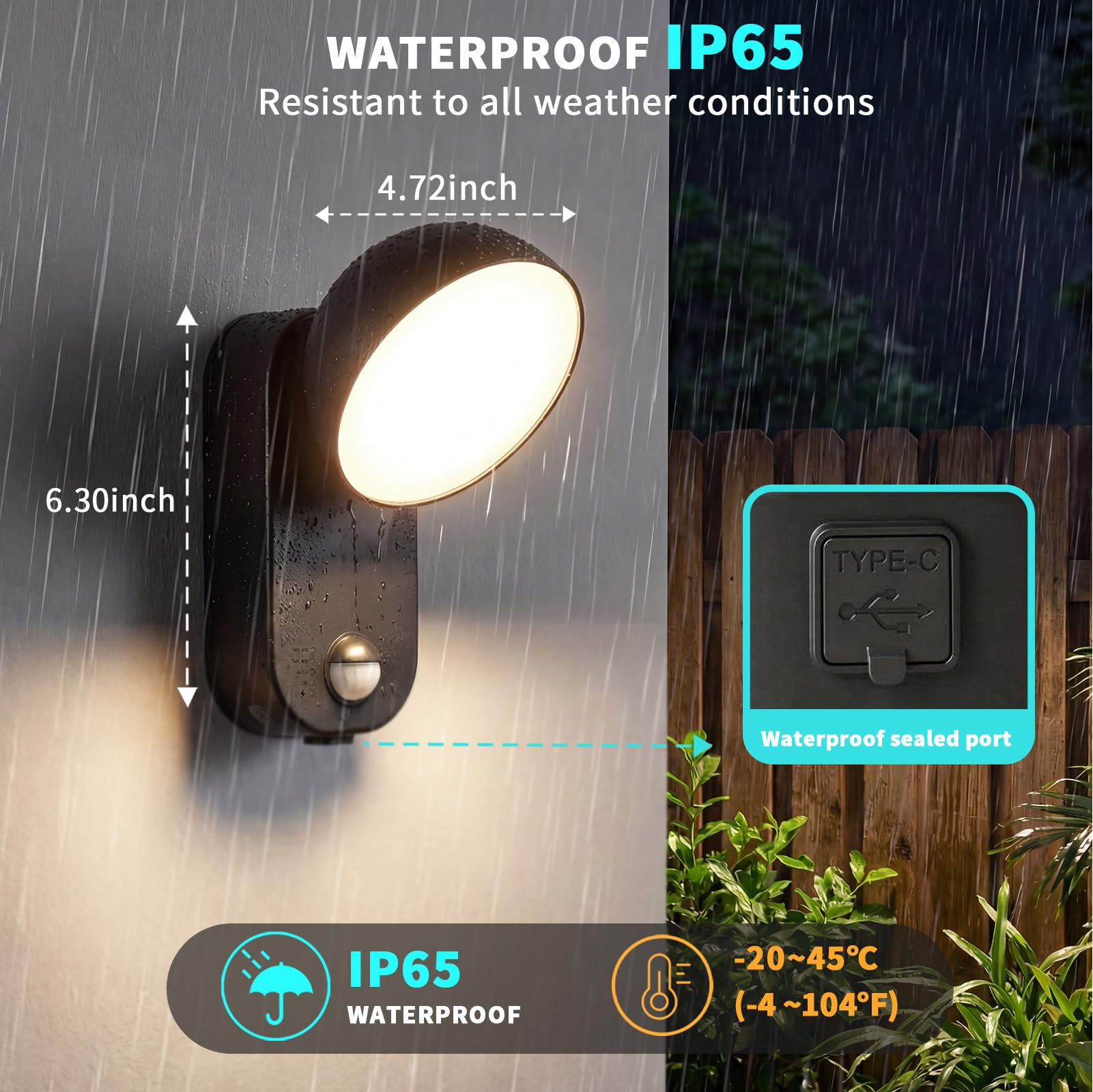 NIORSUN Lampe Exterieur Detecteur de Mouvement – Batterie 10000 mAh, 4 Modes & Intensité Réglable, Étanchéité IP65 Applique Murale Sans Fil, Eclairage Exterieur pour Porche, Garage, Terrasse(1 pcs)