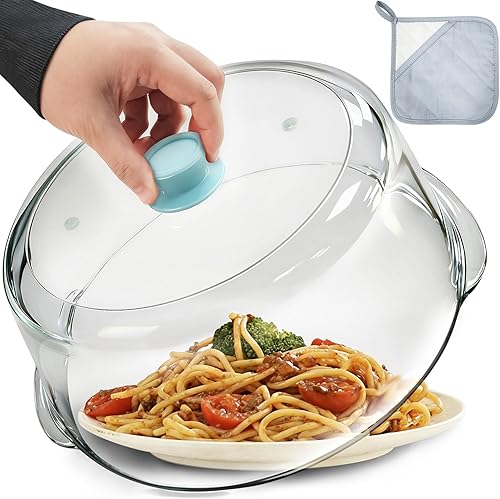 Tall Glass Microwave Splatter Cover for Food with Vent Hole 100% Food Safe 10in Plate Splatter Guard Lid with Silicone Knob BPA Free Cookware