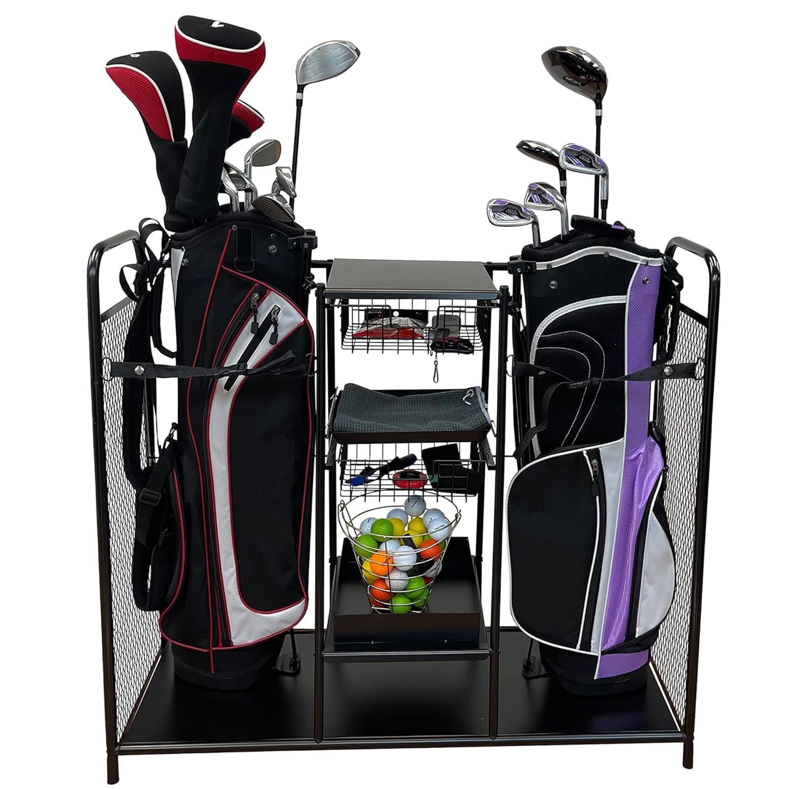 Soporte de acero inoxidable negro de gran capacidad para exhibición de palos de golf
